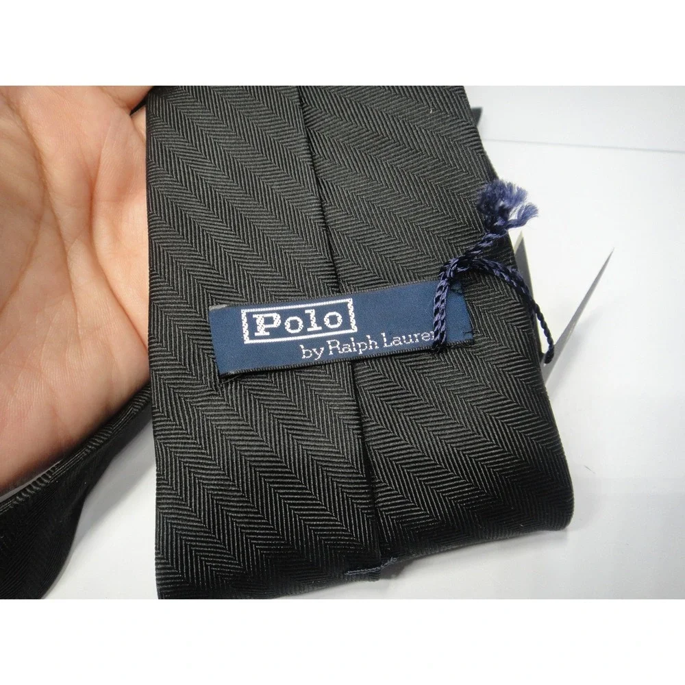 Polo Ralph Lauren Black Herringbone Silk Tie NWT Made in USA Pony Logo